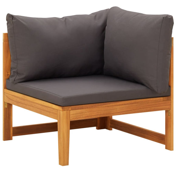 NNEVL Corner Sofa with Dark Grey Cushions Solid Acacia Wood