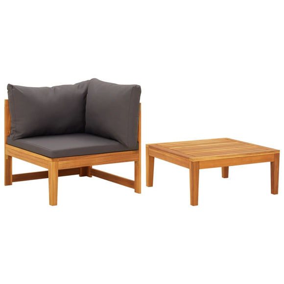 NNEVL 2 Piece Garden Lounge Set with Dark Grey Cushions Acacia Wood
