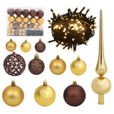 NNEVL 61 Piece Christmas Ball Set with Peak and 150 LEDs Gold&Bronze