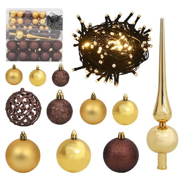 NNEVL 120 Piece Christmas Ball Set with Peak and 300 LEDs Gold&Bronze