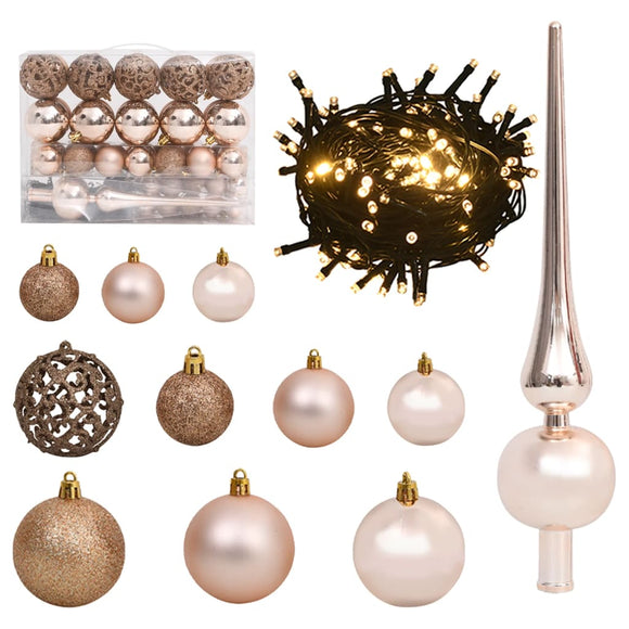 NNEVL 61 Piece Christmas Ball Set with Peak and 150 LEDs Rose Gold