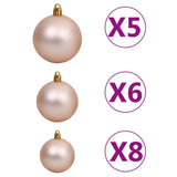 NNEVL 61 Piece Christmas Ball Set with Peak and 150 LEDs Rose Gold