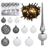 NNEVL 61 Piece Christmas Ball Set with Peak and 150 LEDs White&Gey