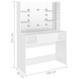 NNEVL Makeup Table with LED Lights 100x40x135 cm MDF White