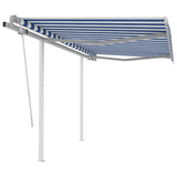 NNEVL Manual Retractable Awning with Posts 3x2.5 m Blue and White