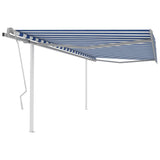 NNEVL Manual Retractable Awning with Posts 4x3 m Blue and White