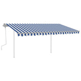 NNEVL Manual Retractable Awning with Posts 4x3 m Blue and White