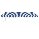 NNEVL Manual Retractable Awning with Posts 4x3 m Blue and White