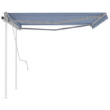 NNEVL Manual Retractable Awning with Posts 4x3 m Blue and White