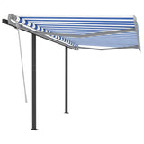 NNEVL Manual Retractable Awning with Posts 3.5x2.5 m Blue and White