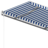 NNEVL Manual Retractable Awning with Posts 3.5x2.5 m Blue and White