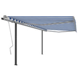NNEVL Manual Retractable Awning with Posts 4x3 m Blue and White