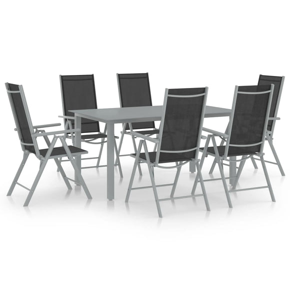 NNEVL 7 Piece Garden Dining Set Aluminium Silver and Black