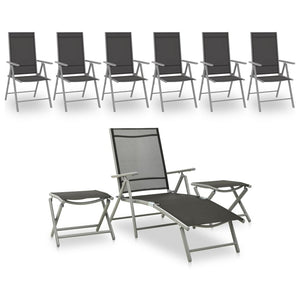 NNEVL 9 Piece Garden Lounge Set Black and Silver