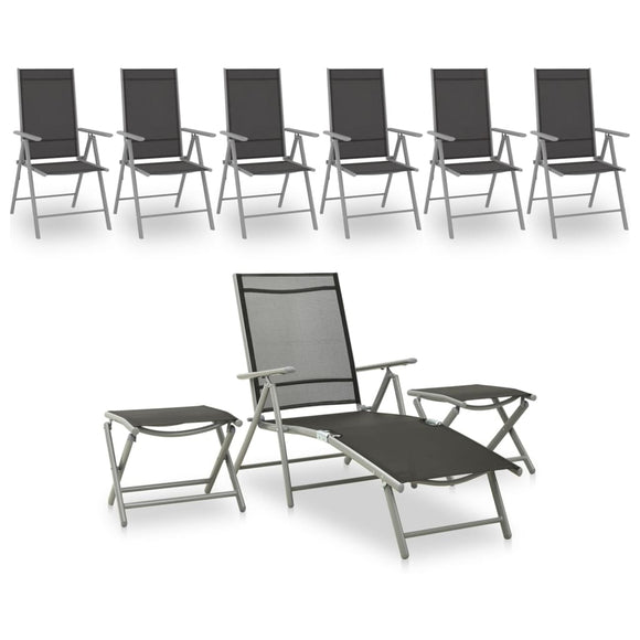 NNEVL 9 Piece Garden Lounge Set Black and Silver