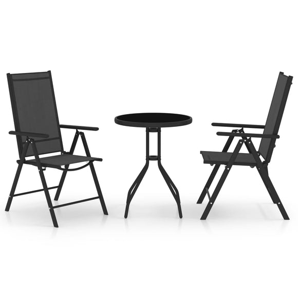 NNEVL 3 Piece Bistro Set Aluminium and Textilene Black