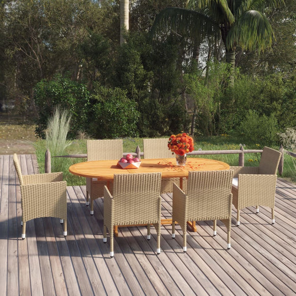 NNEVL 7 Piece Garden Dining Set Poly Rattan Beige