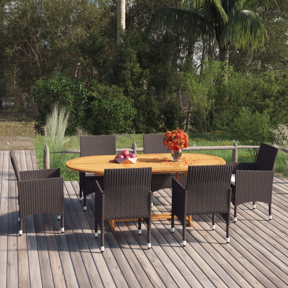 NNEVL 7 Piece Garden Dining Set Poly Rattan Brown