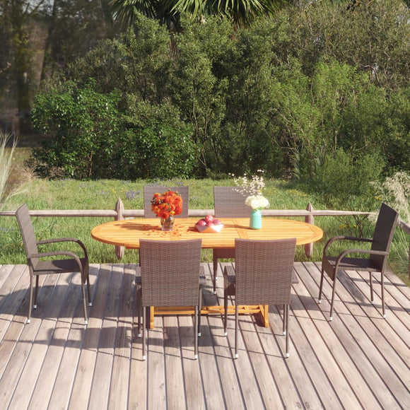 NNEVL 7 Piece Garden Dining Set Poly Rattan Brown