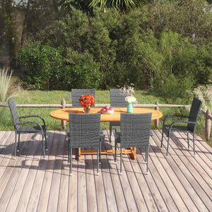 NNEVL 7 Piece Garden Dining Set Poly Rattan Grey