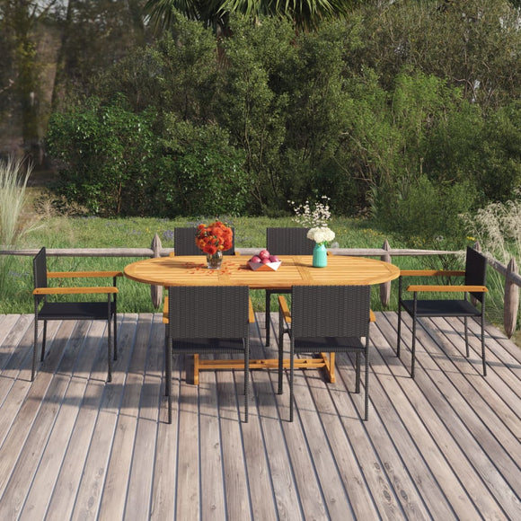 NNEVL 7 Piece Garden Dining Set Poly Rattan Black