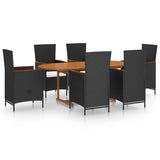 NNEVL 7 Piece Garden Dining Set Poly Rattan Black