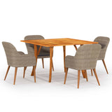 NNEVL 5 Piece Garden Dining Set Brown