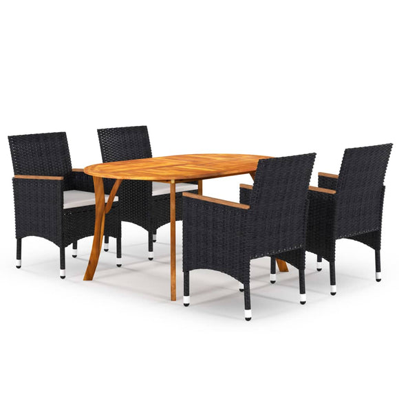 NNEVL 5 Piece Garden Dining Set Black