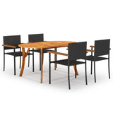NNEVL 5 Piece Garden Dining Set Black