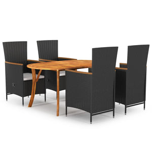 NNEVL 5 Piece Garden Dining Set Black