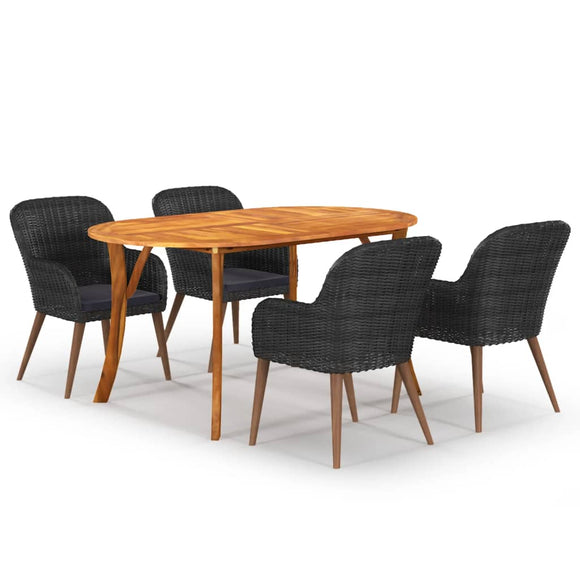 NNEVL 5 Piece Garden Dining Set Black