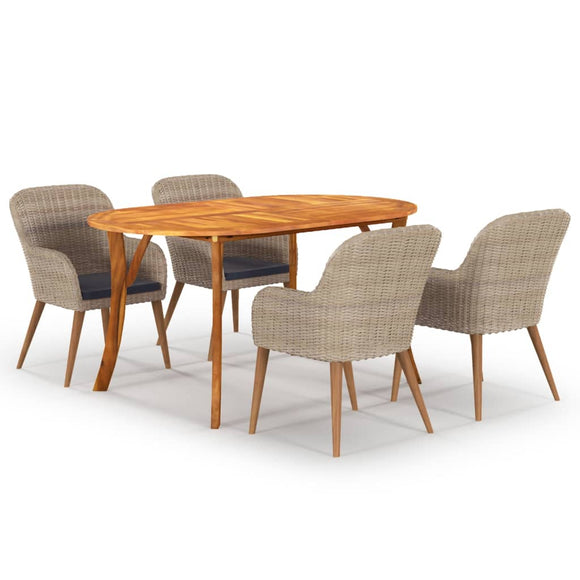 NNEVL 5 Piece Garden Dining Set Brown