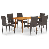 NNEVL 7 Piece Garden Dining Set Brown
