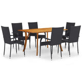 NNEVL 7 Piece Garden Dining Set Black