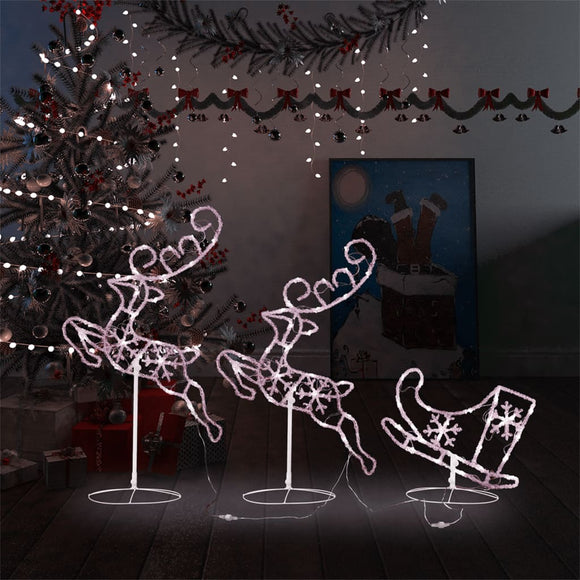 NNEVL Acrylic Christmas Flying Reindeer&Sleigh 260x21x87cm Warm White