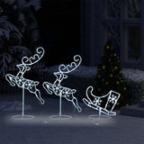 NNEVL Acrylic Christmas Flying Reindeer&Sleigh 260x21x87cm Cold White