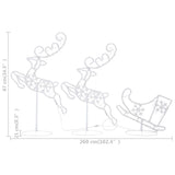 NNEVL Acrylic Christmas Flying Reindeer&Sleigh 260x21x87cm Cold White