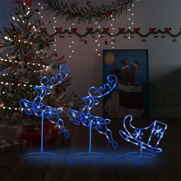 NNEVL Acrylic Christmas Flying Reindeer&Sleigh 260x21x87cm Blue