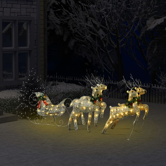 NNEVL Reindeer & Sleigh Christmas Decoration 100 LEDs Outdoor Gold