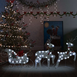 NNEVL Reindeer & Sleigh Christmas Decoration 60 LEDs Outdoor Silver