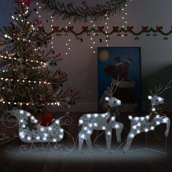 NNEVL Reindeer & Sleigh Christmas Decoration 60 LEDs Outdoor Silver