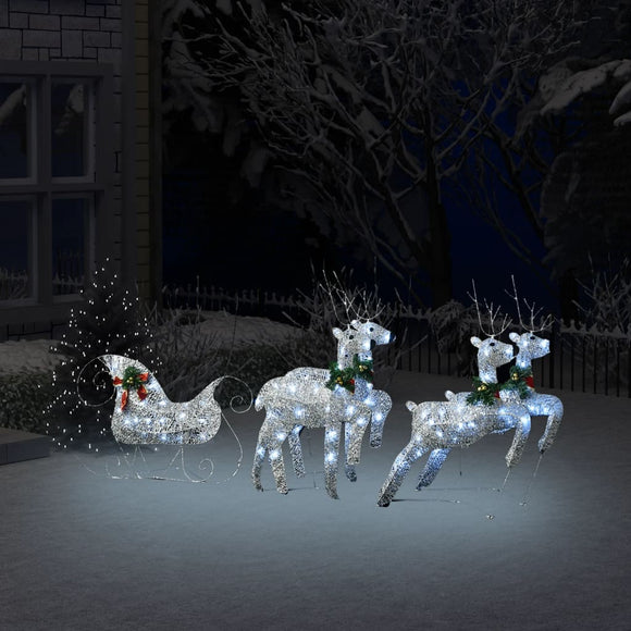 NNEVL Reindeer & Sleigh Christmas Decoration 100 LEDs Outdoor Silver
