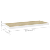NNEVL Floating Wall Shelf Oak and White 80x23.5x3.8 cm MDF