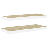 NNEVL Floating Wall Shelves 2 pcs Oak and White 80x23.5x3.8 cm MDF