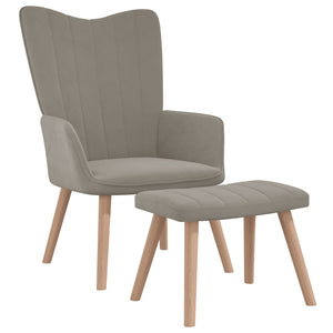 NNEVL Relaxing Chair with a Stool Light Grey Velvet
