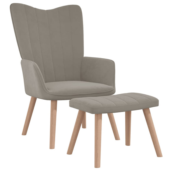 NNEVL Relaxing Chair with a Stool Light Grey Velvet