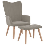NNEVL Relaxing Chair with a Stool Light Grey Velvet