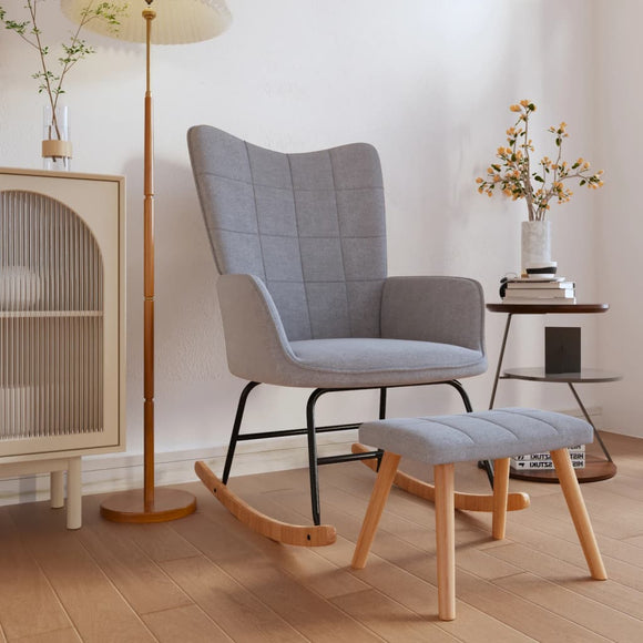 NNEVL Rocking Chair with a Stool Light Grey Fabric