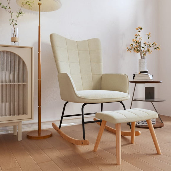 NNEVL Rocking Chair with a Stool Cream Fabric