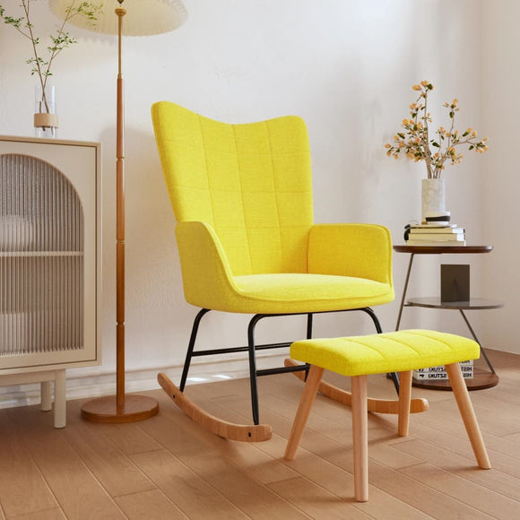 NNEVL Rocking Chair with a Stool Mustard Yellow Fabric